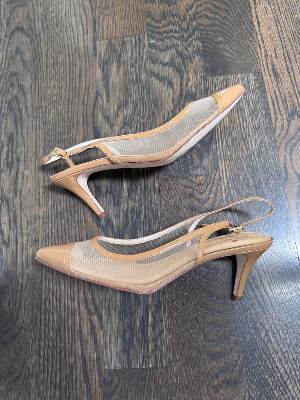 kate spade - Nude/Tan Mesh & Patent Leather Pointed-Toe Slingback Pumps - Picture 4 of 5